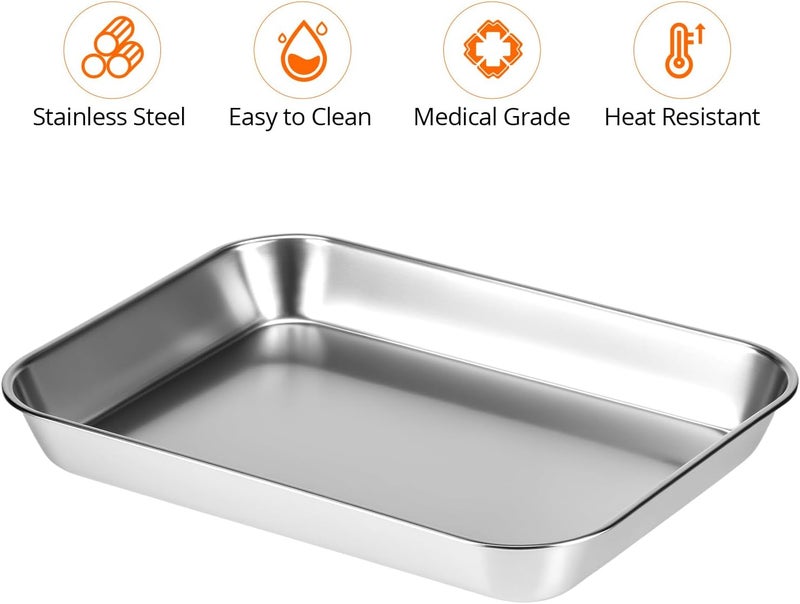 QWORK 2 Pack Stainless Steel Tray, Medical Surgical Tray, 8.6" x 6" x 1", Silver, Rectangular, Polished, Curly Edge Design, 5 lbs Max Weight, Hand Wash Only - Image 4